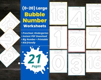 Numeri con bolle grandi, foglio di lavoro stampabile con numeri con bolle grandi, esercizi sui numeri, scuola materna, numeri da colorare per la scuola materna, scrittura dei numeri