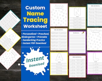 Foglio di lavoro personalizzato per tracciare i nomi, foglio personalizzato per tracciare i nomi, esercizi di scrittura a mano stampabili per la scuola materna, pagina per tracciare i nomi, scrittura dei nomi