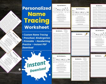 Foglio di lavoro personalizzato per tracciare i nomi, esercizi di scrittura a mano per bambini in età prescolare, foglio personalizzato per tracciare i nomi, pagina stampabile per tracciare i nomi, scrittura dei nomi