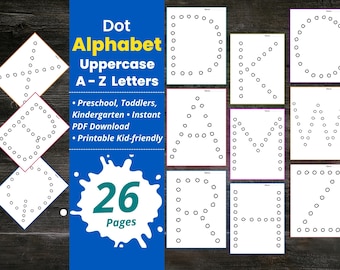 Lettere dell'alfabeto grandi a forma di bolla, alfabeto unisci i puntini, modello di lettera grande stampabile, scuola materna, scuola materna, lettera maiuscola grande