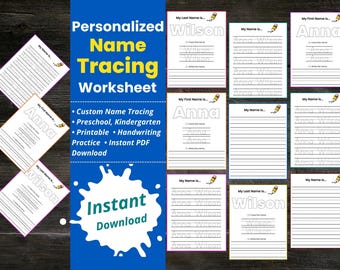 Foglio di lavoro personalizzato per tracciare i nomi, tracciamento personalizzato dei nomi, esercizi di scrittura a mano per la scuola materna, tracciamento dei nomi stampabili, foglio di lavoro per scrivere i nomi