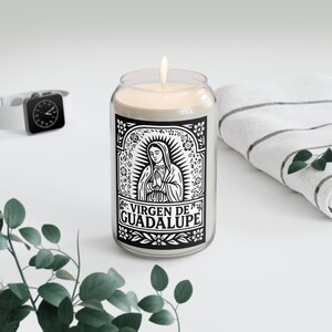 Virgen de Guadalupe Candle - Black & White Sacred Art l Choose Your Scent l  Catholic Home Blessing Gift l Spiritual Gift