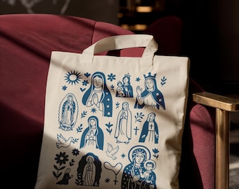 Torba z motywem Matki Boskiej - Katolicka dewocjonalia l Torba na ramię l Prezent religijny l Inspirowany wiarą l Torba modlitewna l Matka Boska