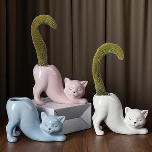 Bloempot Cat Tail – Leuke cartoon kattenbak – Porseleinen vaas voor woondecoratie - Accessoires voor woondecoratie