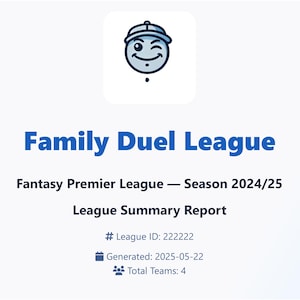 Aangepaste FPL League-samenvatting pdf • Fantasy Premier League-seizoensrapport met AI-commentaar en grafieken