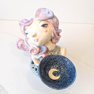 Handmade Ceramic Figurine | Moon Gazer | Lantern Candle Holder | Ready to Ship