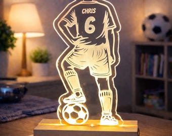 Personalised Football Night Light | Custom Name Lamp | Kids Bedroom LED Light Gift