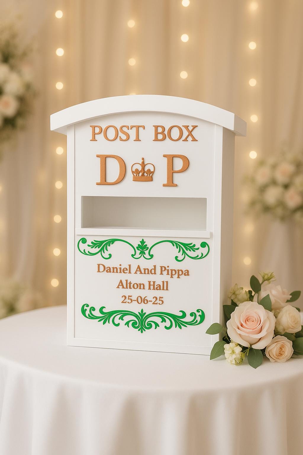 Personalised Wedding Post Box for Cards | Custom Wedding Postbox with Names & Date | White Royal Mail Style Letterbox for Reception