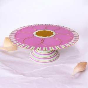 Pink & Gold Striped Cake Stand: Party Dessert Table Display