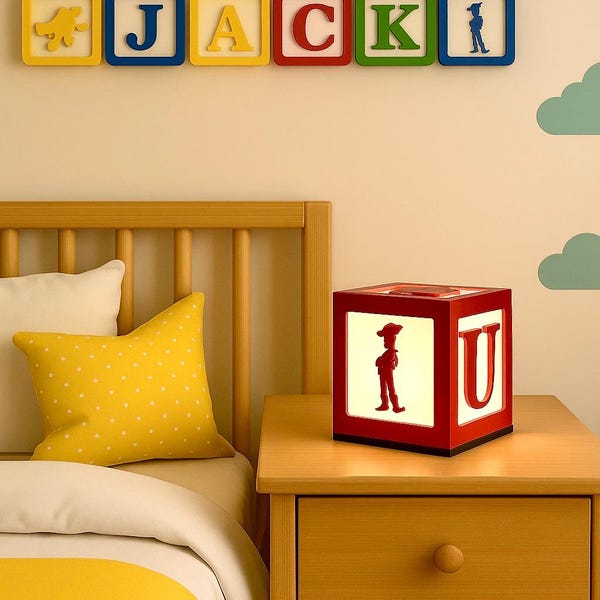 Toy Story Themed Lamp – Personalised Cube Lamp for Kids | Custom Name Light