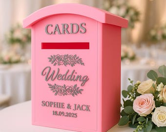 Personalised Pink Wedding Card Box: Elegant Floral Reception Decor