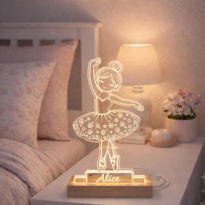 Gepersonaliseerde ballerina-nachtlampje voor meisjes | Aangepaste naam ledlamp | Kinderkamerdecoratie