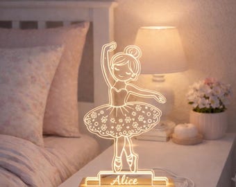 Personalised Ballerina Night Light for Girls | Custom Name LED Lamp | Kids Bedroom Decor