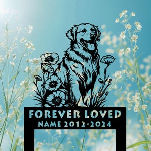 Personalized Golden Retriever Dog with Poppy Flowers Grave Marker, Custom Dog Metal Stake, Pet Garden Remembrance Stake, Pet Loss Dog Gift