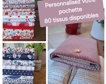 Pochette à livre personnalisable en velours – poche/broché/liseuse -idée cadeau pour lectrice – housse protège llivre –