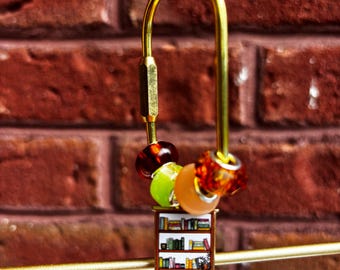 Bag Charm Keychain, Bookshelf Charm, Gift for Book Lovers