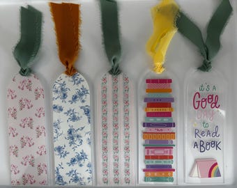 Large Acrylic Bookmark with Printed Design and Ribbon Tassel