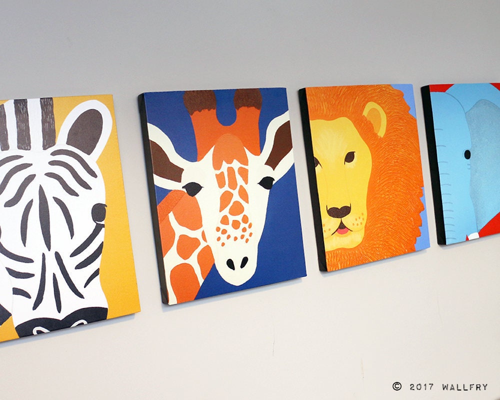 Nursery Decor SET OF ANY 4 Safari Animal Canvas Wrap Series. Etsy