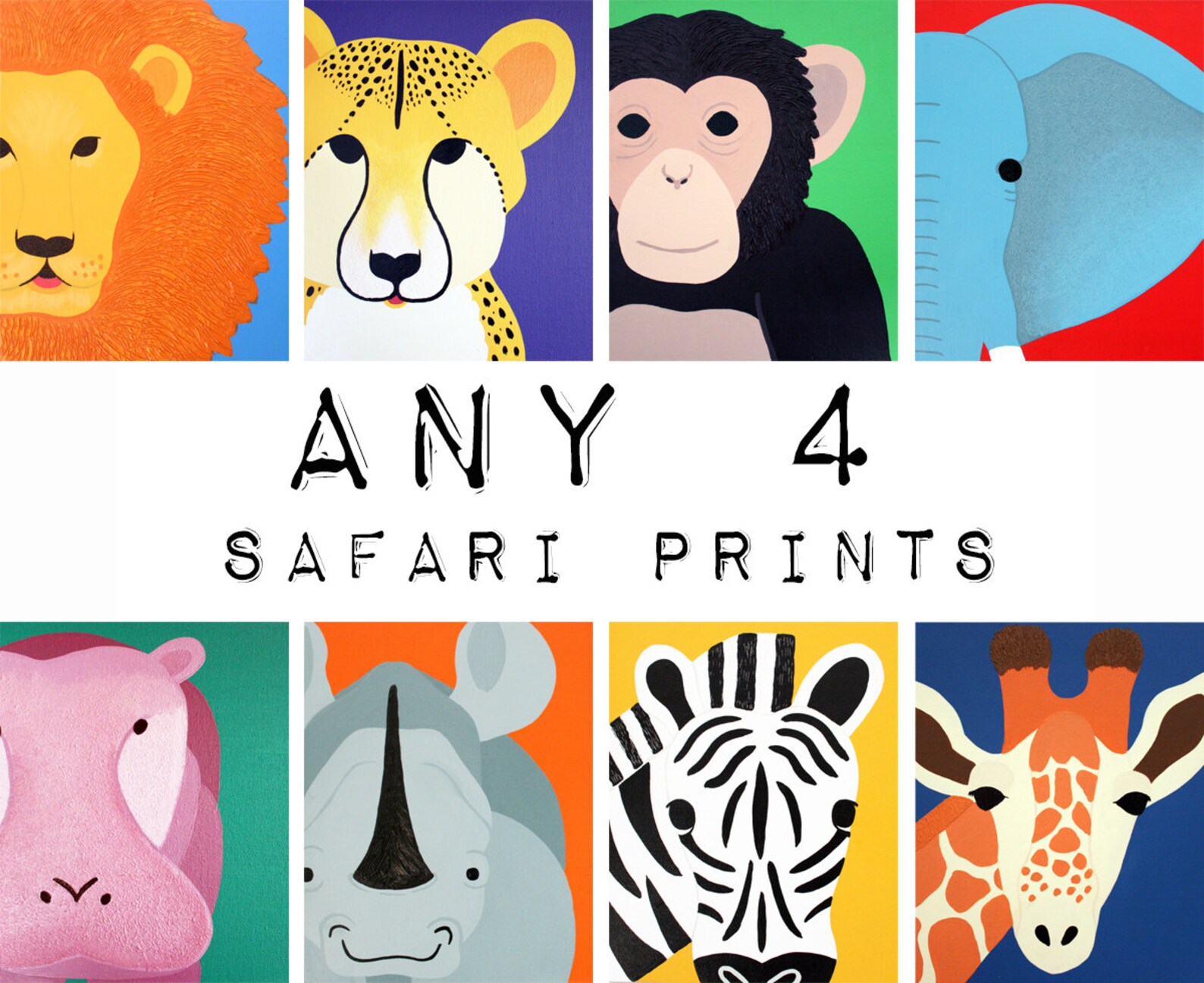 Jungle Animal Nursery Prints for Baby & Child. SET of ANY 4 Etsy