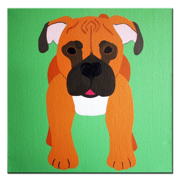 Boxer dog painting for baby / child nursery. Modern puppy picture on canvas (not a print) for kids rooms and playrooms.