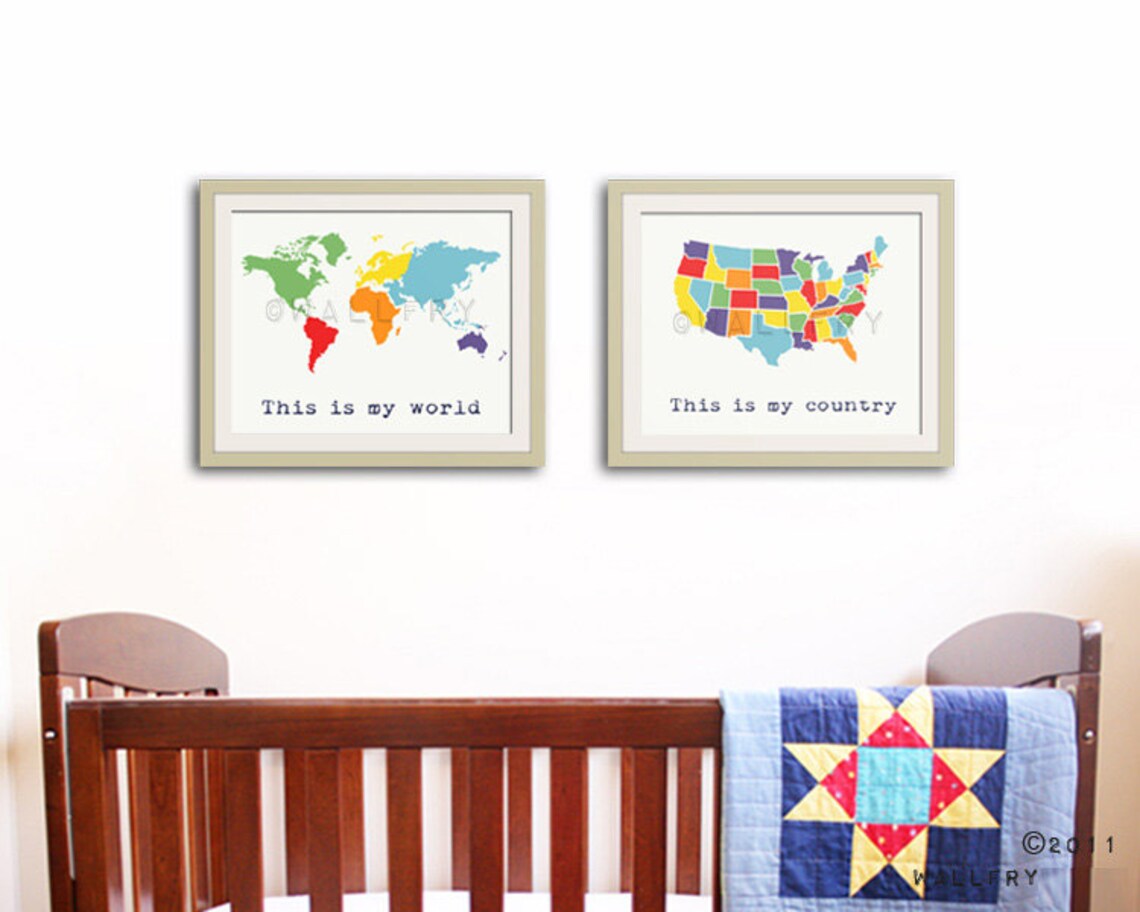 USA Map. Nursery Decor Us Map for Kids. Playroom Decor World Etsy