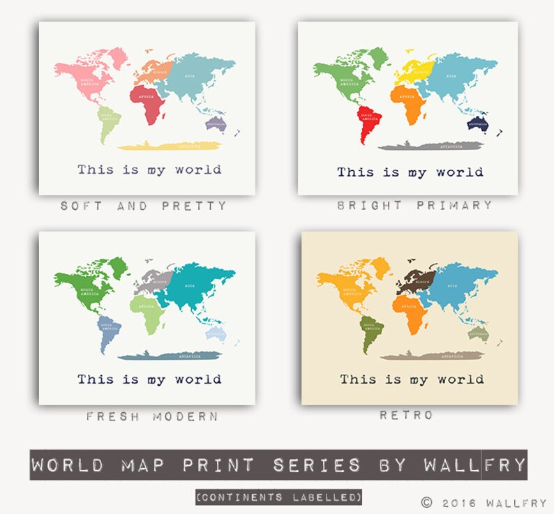 Kids Wall Art. World Map Print Childrens Wall Art. Kid Etsy