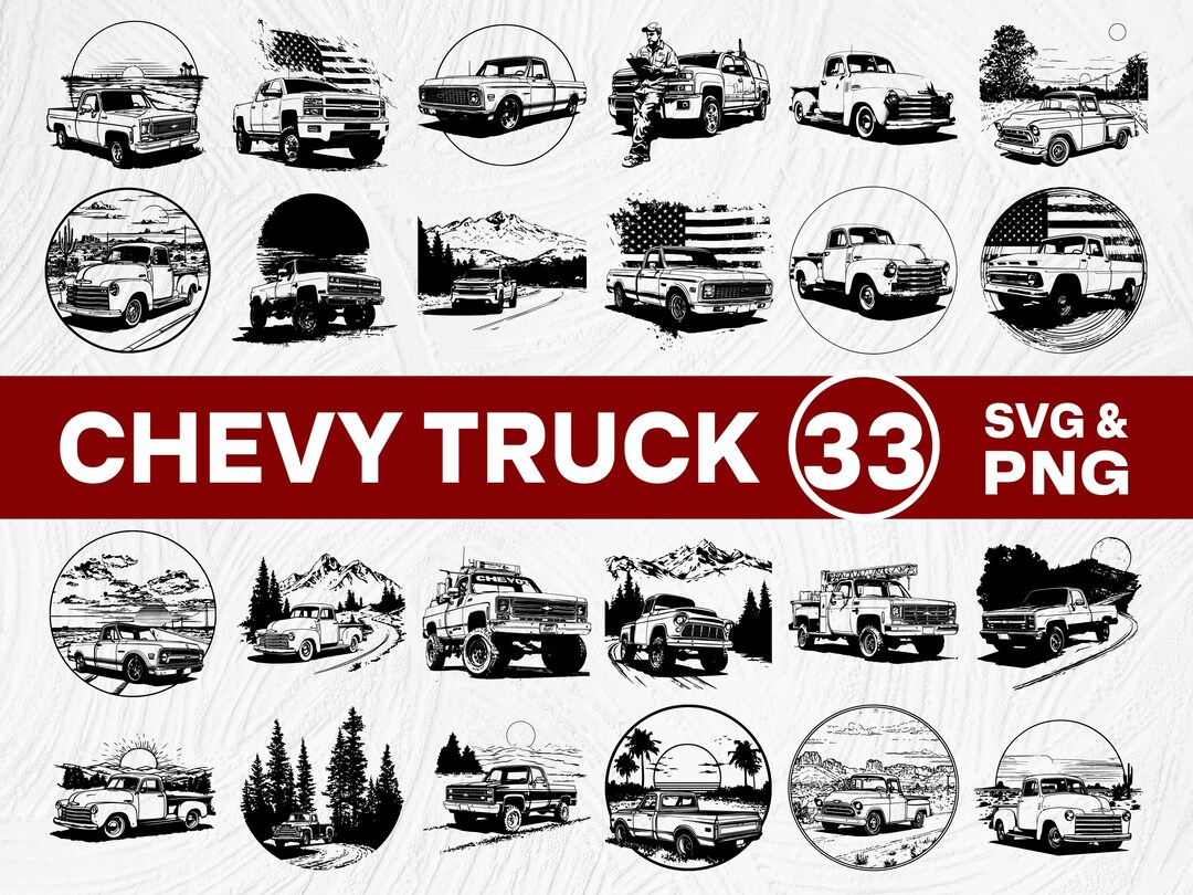 Chevy Truck Silhouette SVG PNG Bundle, Classic Pickup Clipart, Vintage ...