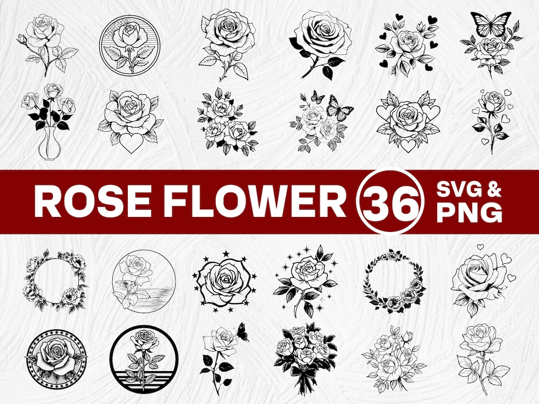 Rose Flower SVG PNG Bundle, Floral Clipart, Cricut Cut File - Etsy