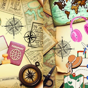 Travel Digital Journal PDF | Vintage Adventure Junk Journal Kit | Printable Travel Ephemera Pages for Scrapbooking