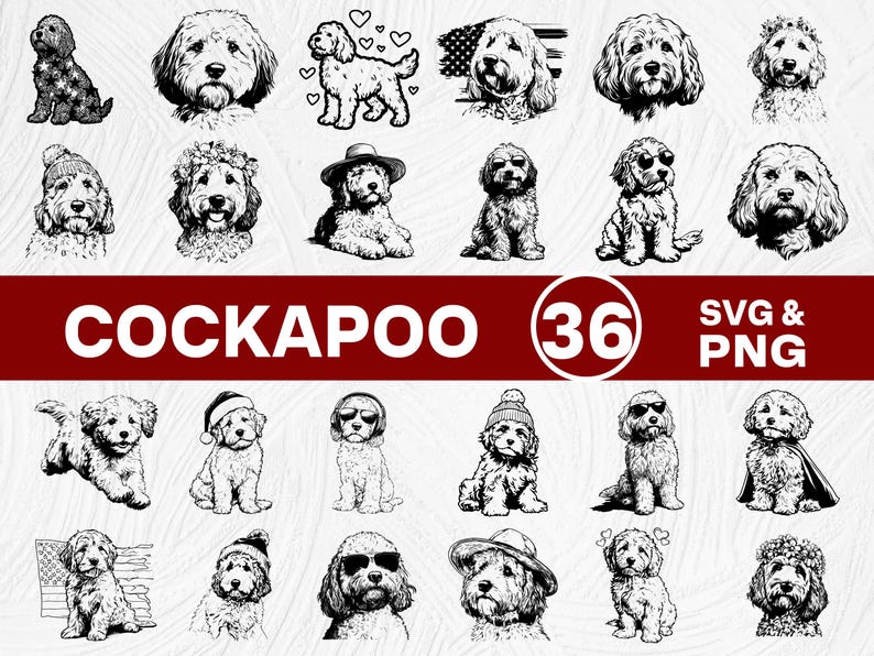 Cockapoo Silhouette SVG PNG Bundle, Dog Breed Puppy Pet Clipart Vector ...