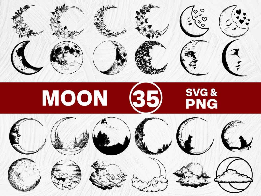Moon SVG PNG Bundle, Celestial Lunar Clipart, Cricut Cut Files - Etsy
