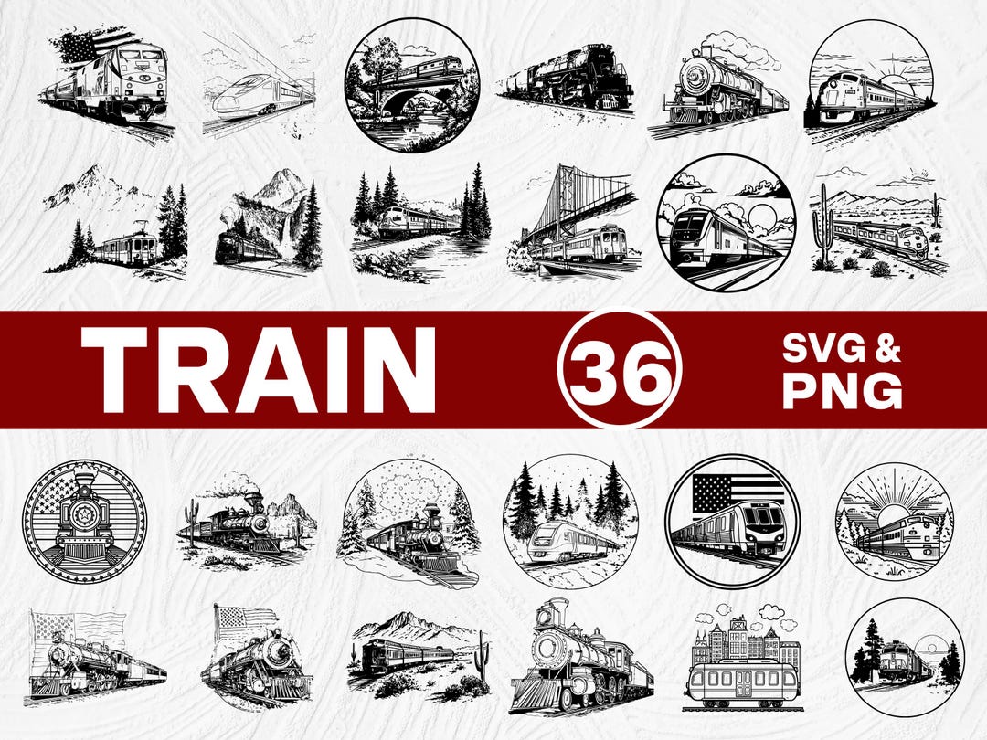 Train SVG PNG Bundle, Locomotive Railway Clipart, Cricut Cut Files - Etsy