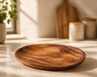 Bandeja oval de madeira maciça | Prato de madeira natural para frutas, aperitivos e pão