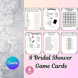 Juegos de Despedida de Soltera, Fiesta de Despedida de Soltera Moderna, 9 Cartas de Juegos para Despedida de Soltera, Descarga instantanea.