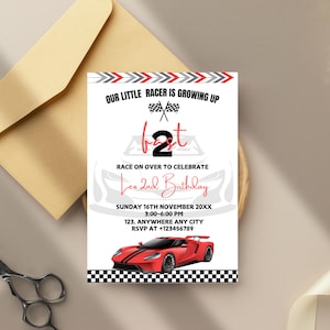 TWEE snelle verjaardagsuitnodiging vintage raceauto verjaardag twee snelle verjaardagsuitnodiging retro raceauto verjaardag bewerkbare digitale downloaduitnodiging