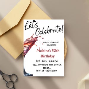 Let&#39;s Celebrate Birthday Party invitation | birthday invites | happy birthday| invitations|Simple| invitations |pink bows| Classy| Modern|