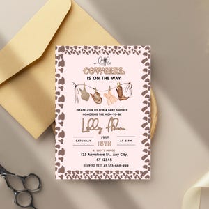 Editable Little Cowgirl Baby Shower Invitation, Girl Baby Clothes Baby Shower Invite, Pink Rodeo Baby Shower Invitation, Editable Template