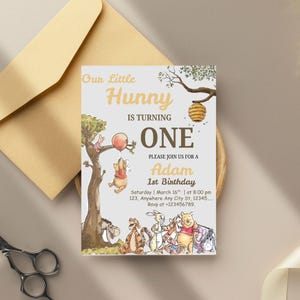 Winne the Pooh Geburtstagseinladung, klassische Winnie the Pooh Einladung, Winnie the Pooh erster Geburtstag einladen, Vintage Winnie the Pooh Geburtstag
