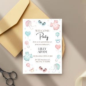 Girl Baby Clothes Baby shower Invitation A sweet baby Girl is on her way Laundry Pink Floral Boho baby Editable Printable Download