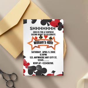 Casino Birthday Invitation Download Poker Cards Game Party Invite Editable Template for Men or Ladies Printable Canva Invite
