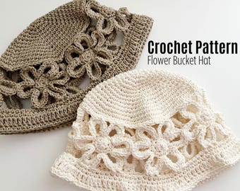 Flower Crochet Bucket Hat Pattern PDF Digital Download, Easy Crochet Pattern