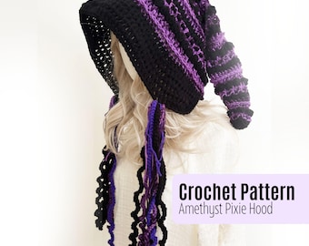 CROCHET PATTERN - Pixie Hood, Simple and Easy Crochet hat hoodie for Halloween DnD lovers