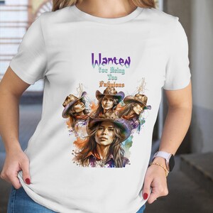 Wanted for Being Too Fabulous Graphic T-Shirt for Women - Retro Western Cowgirl Tee with Vintage Rodeo Art and Country Attitude Design
