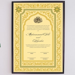 Bearbeitbare Nikkah-Zertifikatsvorlage, islamischer Luxushochzeitsvertrag, Ehevertrag für Muslime Canva Vorlage, Hochzeitsvereinbarung für Muslime