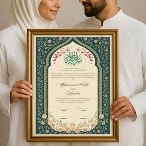 Edytowalny szablon certyfikatu Nikkah, szablon umowy ślubnej w Islamie, luksusowa umowa ślubna