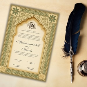 Editable Nikkah Certificate Template, Islamic Wedding Contract Canva Template, Muslim Marriage Certificate Template