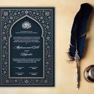 Bearbeitbare Nikkah-Zertifikatsvorlage, islamischer Luxushochzeitsvertrag, Muslime Nikkah Nama, Ehevertragsvorlage, Nikkah-Vereinbarung