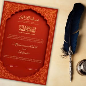 Modelo de Certificado Nikkah Editável, Modelo de Contrato de Casamento Islâmico no Canva, Certidão de Casamento Muçulmano
