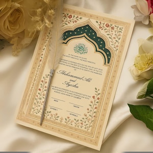 Edytowalny szablon certyfikatu Nikkah, szablon umowy ślubnej w islamie Canva