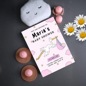 Plantilla de invitación para baby shower: editable, de género neutro, imprimible, descarga digital, diseño personalizable de Canva.